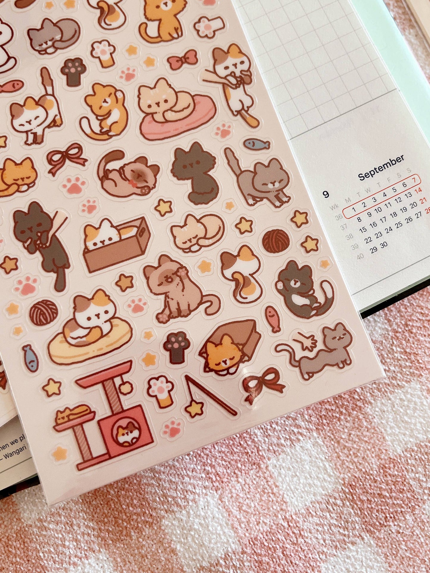 Cherry Rabbit Sticker Sheet - Playful Cats