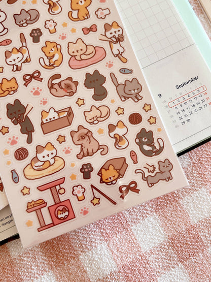 Cherry Rabbit Sticker Sheet - Playful Cats