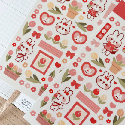 Cherry Rabbit Sticker Sheet - Tulip Rabbit