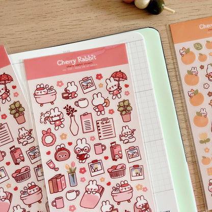Cherry Rabbit Sticker Sheet - Daily Life of Rabbit