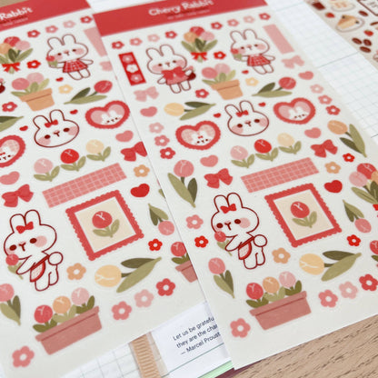 Cherry Rabbit Sticker Sheet - Tulip Rabbit
