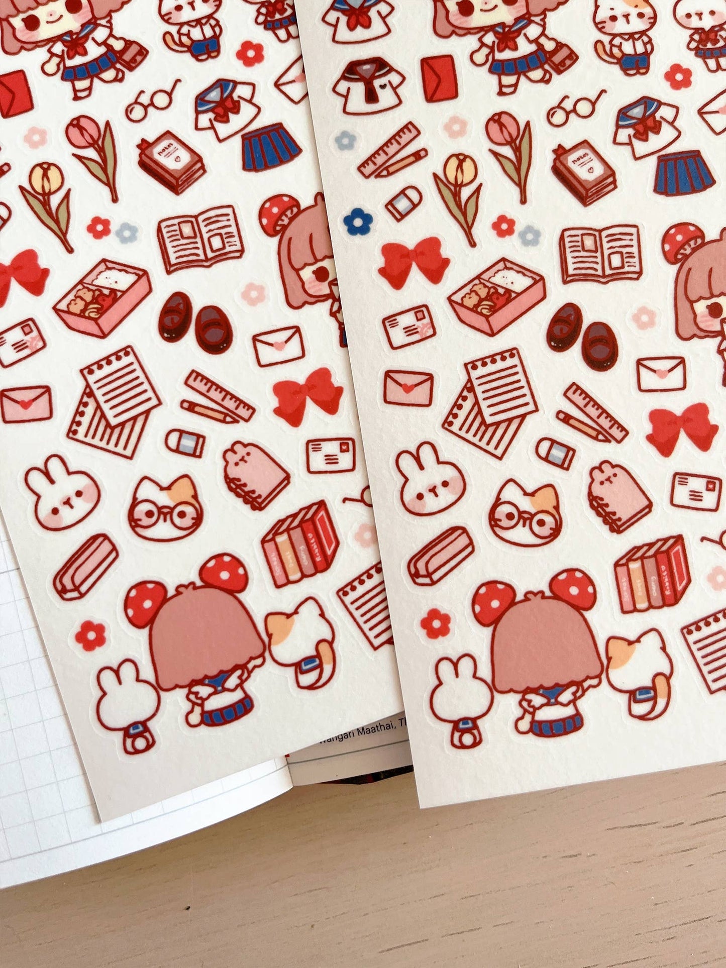 Cherry Rabbit Sticker Sheet - School Days