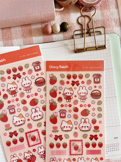 Cherry Rabbit Sticker Sheet - Sweet Strawberry