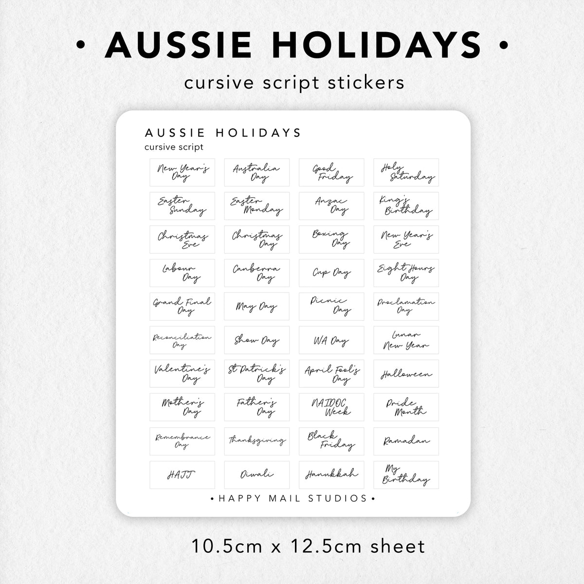 Australia Paper Script Australian Holidays Cursive Script Stickers – Happy Mail Studios