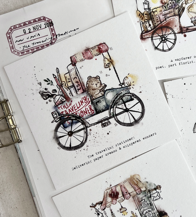 Black Milk Project Postcard - Traveling Stationer: Bear on Cart