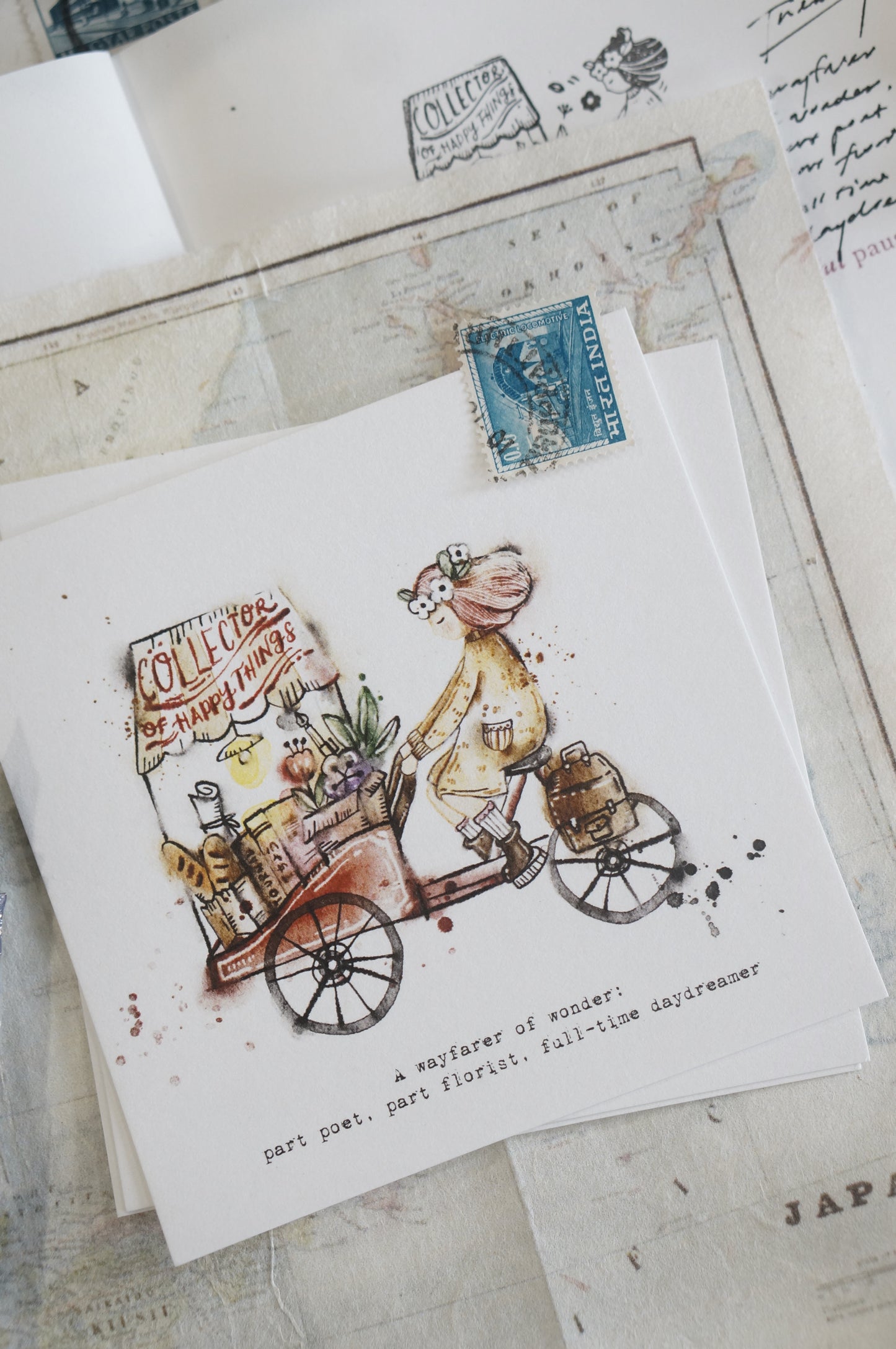 Black Milk Project Postcard - Traveling Stationer: Girl on Cart