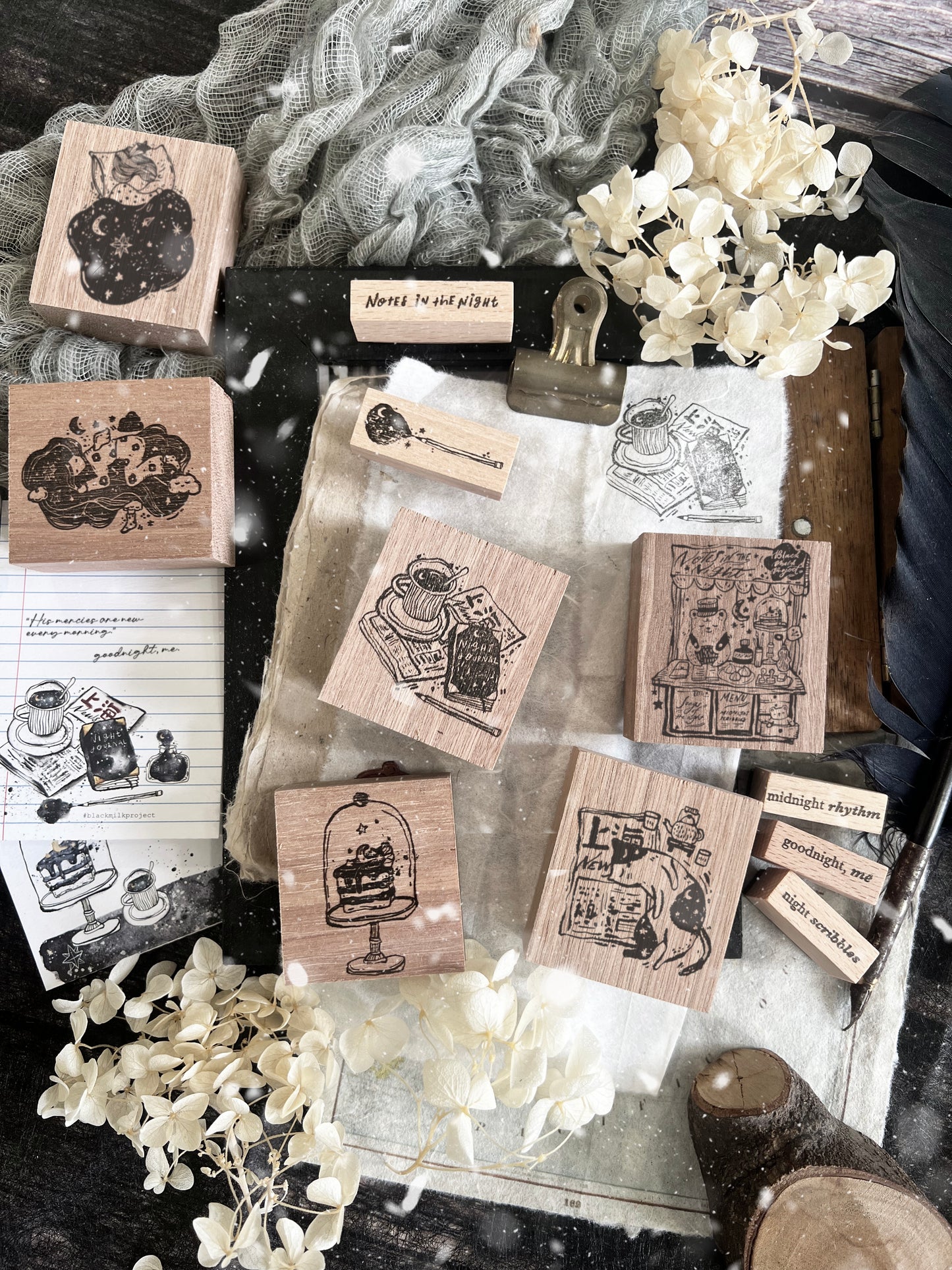 Black Milk Project Rubber Stamp - Notes In The Night - Midnight Bear Cart