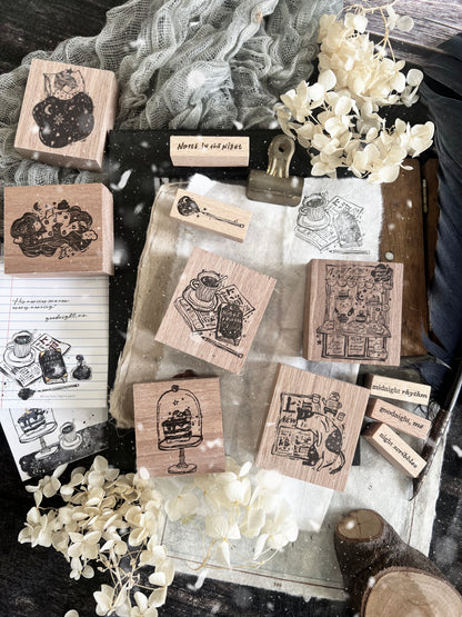 Black Milk Project Rubber Stamp - Notes In The Night - Midnight Bear Cart