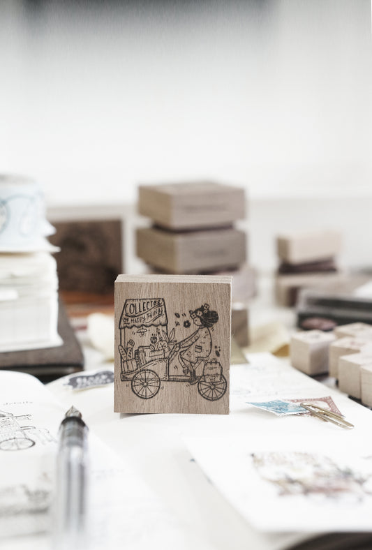 Black Milk Project Rubber Stamp - Traveling Stationer Series: Girl on Cart