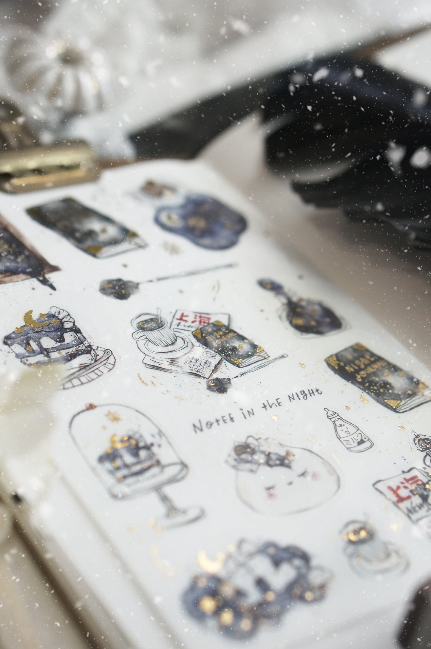Black Milk Project Washi Sticker Sheet - Notes In The Night - Gold Foil