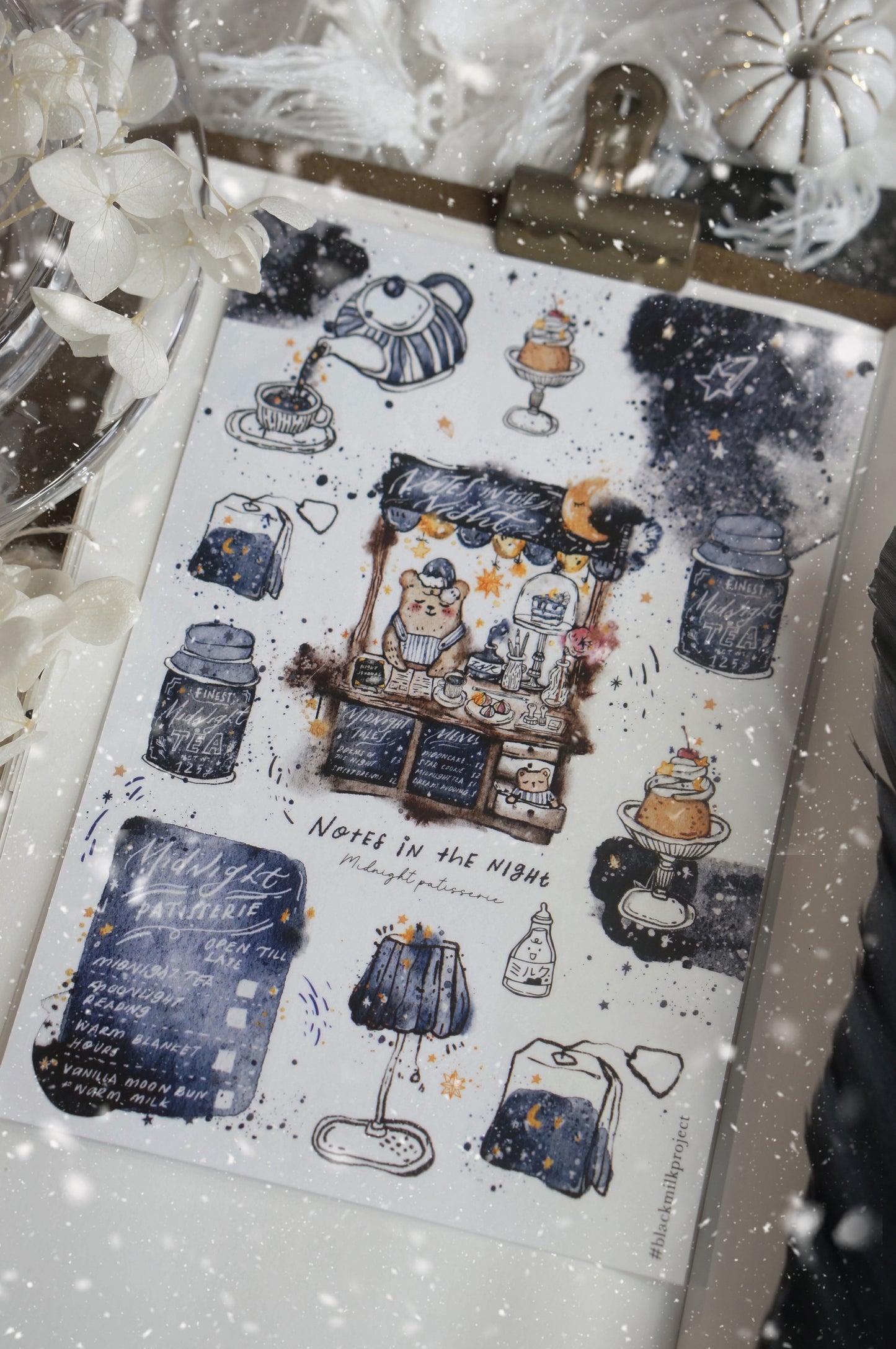 Black Milk Project Washi Sticker Sheet - Notes In The Night - Midnight Patisserie