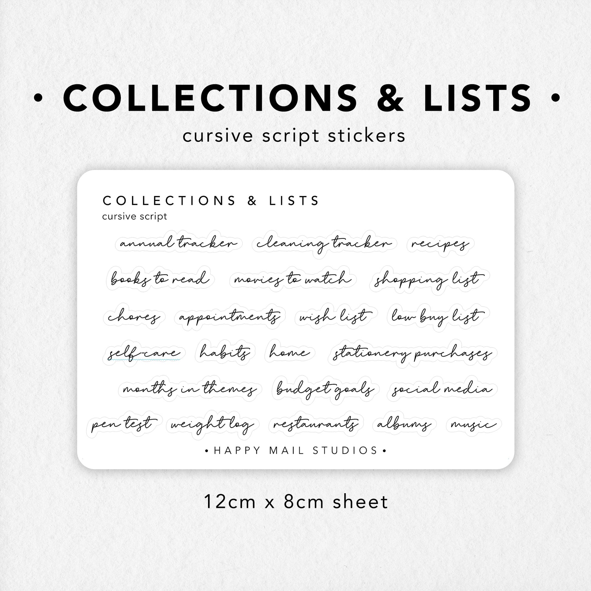 Collections and Lists Cursive Script Stickers – Happy Mail Studios