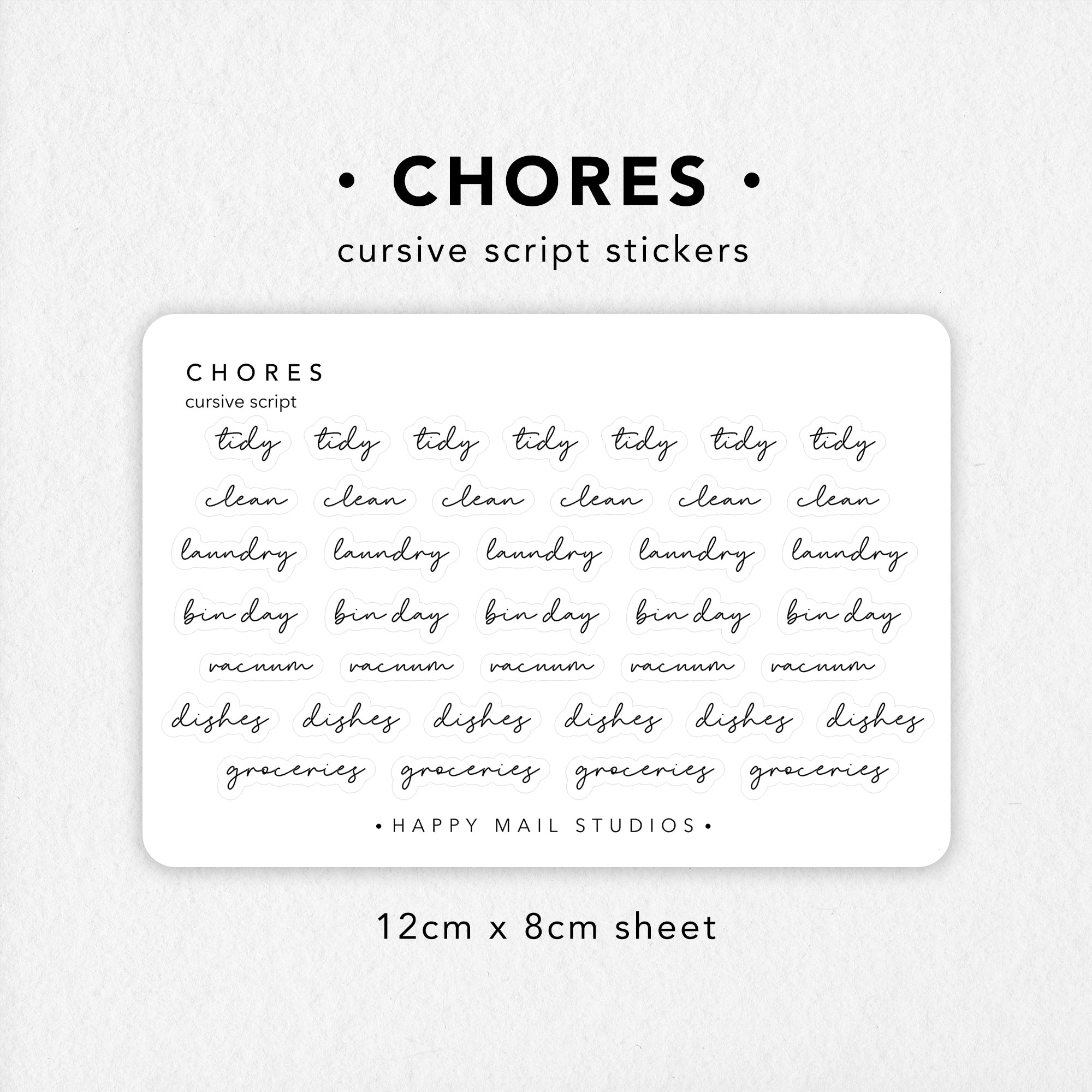 Mail Script Decal Ribtable Chores Cursive Script Stickers – Happy Mail Studios