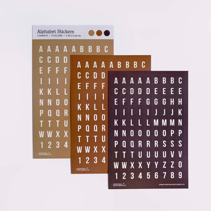 Everyday Explorers Co. Sticker Sheet - Alphabet - Coffee & Cocoa (Set of 3)