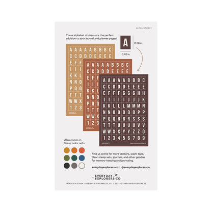 Everyday Explorers Co. Sticker Sheet - Alphabet - Coffee & Cocoa (Set of 3)