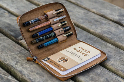 Galen Leather Leather Zippered 5 Slots Pen Case - Crazy Horse Brown (Destash)