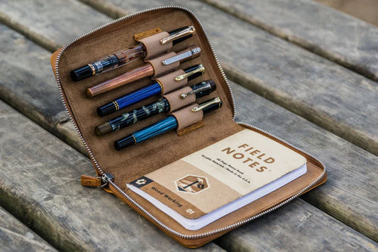 Galen Leather Leather Zippered 5 Slots Pen Case - Crazy Horse Brown (Destash)