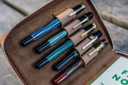 Galen Leather Leather Zippered 5 Slots Pen Case - Crazy Horse Brown (Destash)