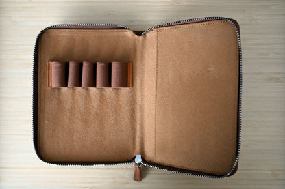Galen Leather Leather Zippered 5 Slots Pen Case - Crazy Horse Brown (Destash)