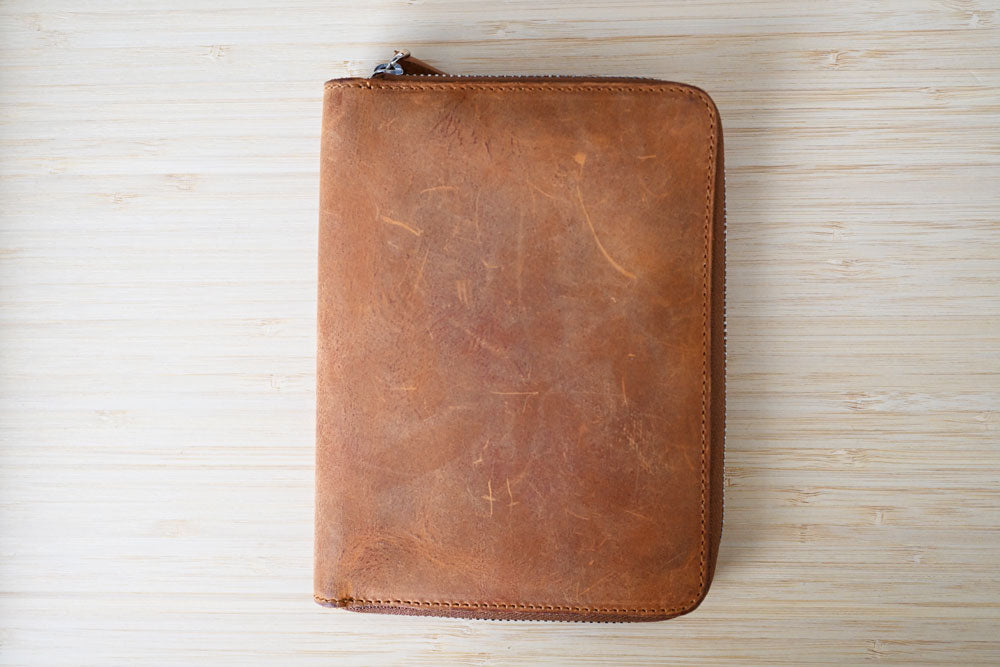 Galen Leather Leather Zippered 5 Slots Pen Case - Crazy Horse Brown (Destash)