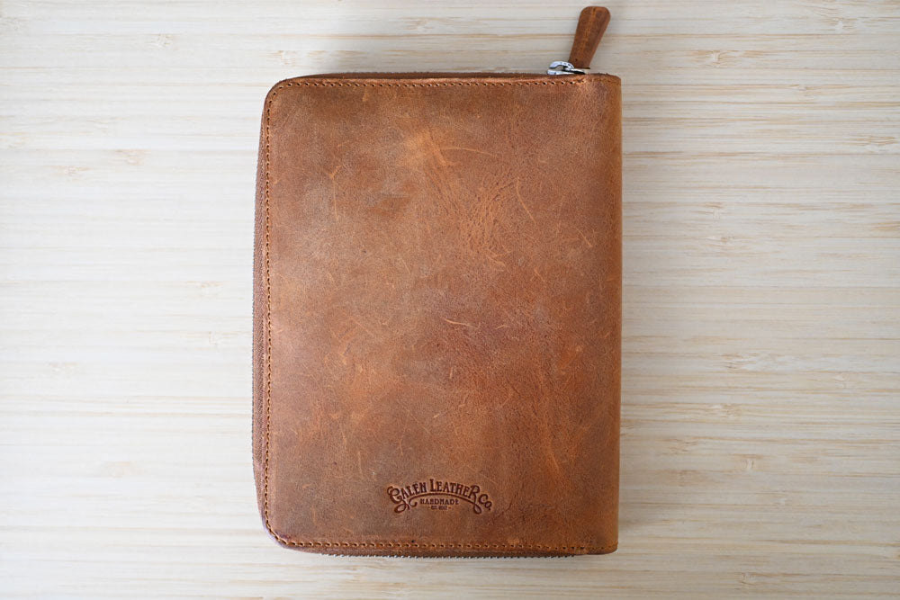 Galen Leather Leather Zippered 5 Slots Pen Case - Crazy Horse Brown (Destash)
