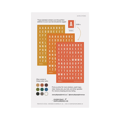 Everyday Explorers Co. Sticker Sheet - Alphabet - Golden Hour (Set of 3)