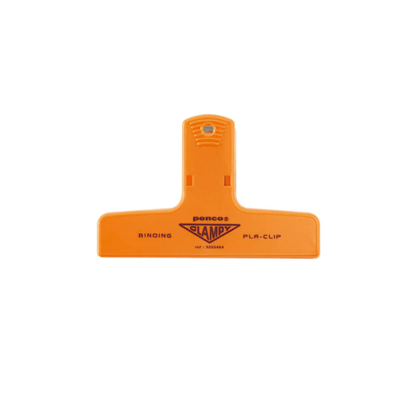 Orange binding clampy clip with Dorcas branding on a white background