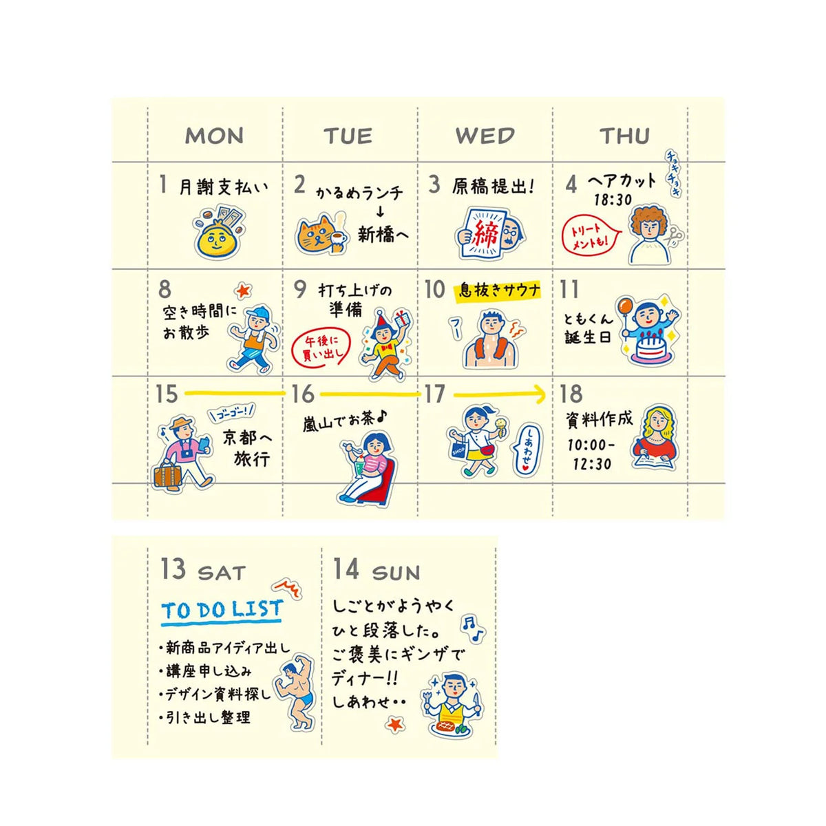 Hightide Diary Sticker Sheet - New Retro - Plans Of The Day