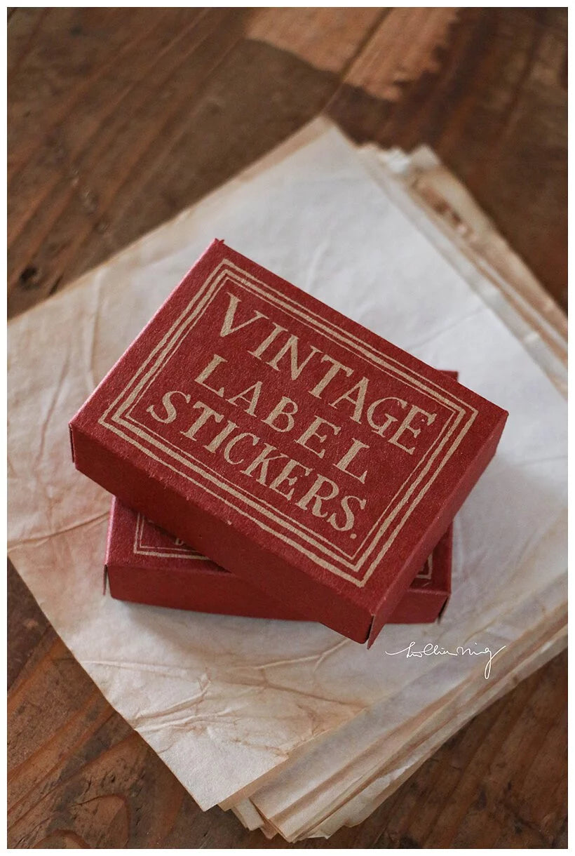 LCN Design Sticker Set - Red & Blue Label Sticker Box - Vintage Background (Red Box)