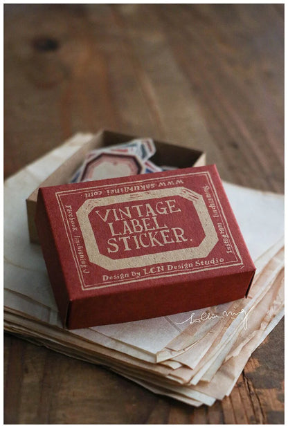LCN Design Sticker Set - Red & Blue Label Sticker Box - Vintage Background (Red Box)