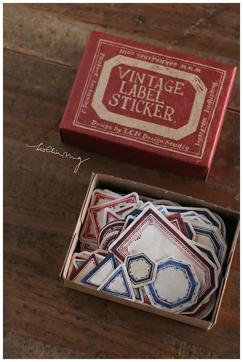 LCN Design Sticker Set - Red & Blue Label Sticker Box - Vintage Background (Red Box)