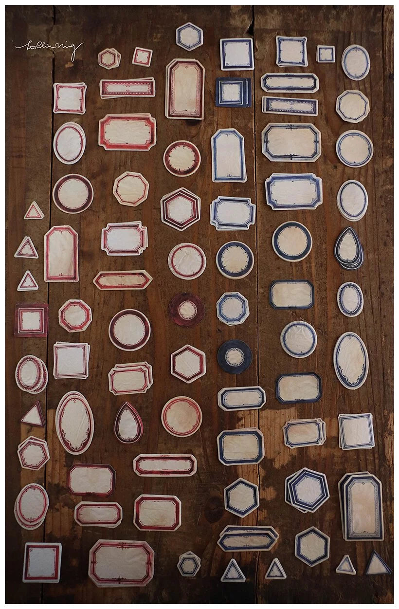 LCN Design Sticker Set - Red & Blue Label Sticker Box - Vintage Background (Red Box)