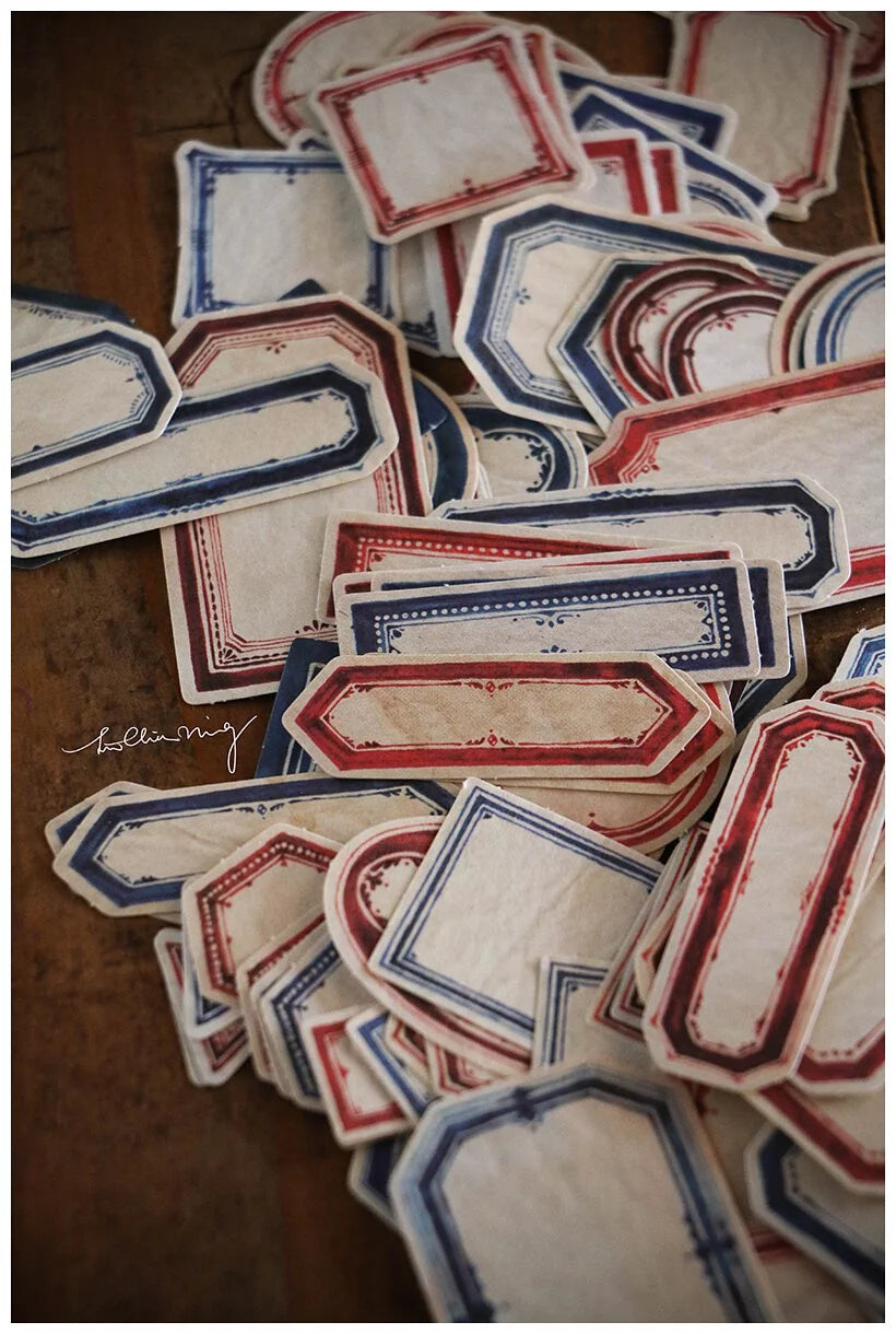 LCN Design Sticker Set - Red & Blue Label Sticker Box - Vintage Background (Red Box)