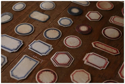 LCN Design Sticker Set - Red & Blue Label Sticker Box - Vintage Background (Red Box)