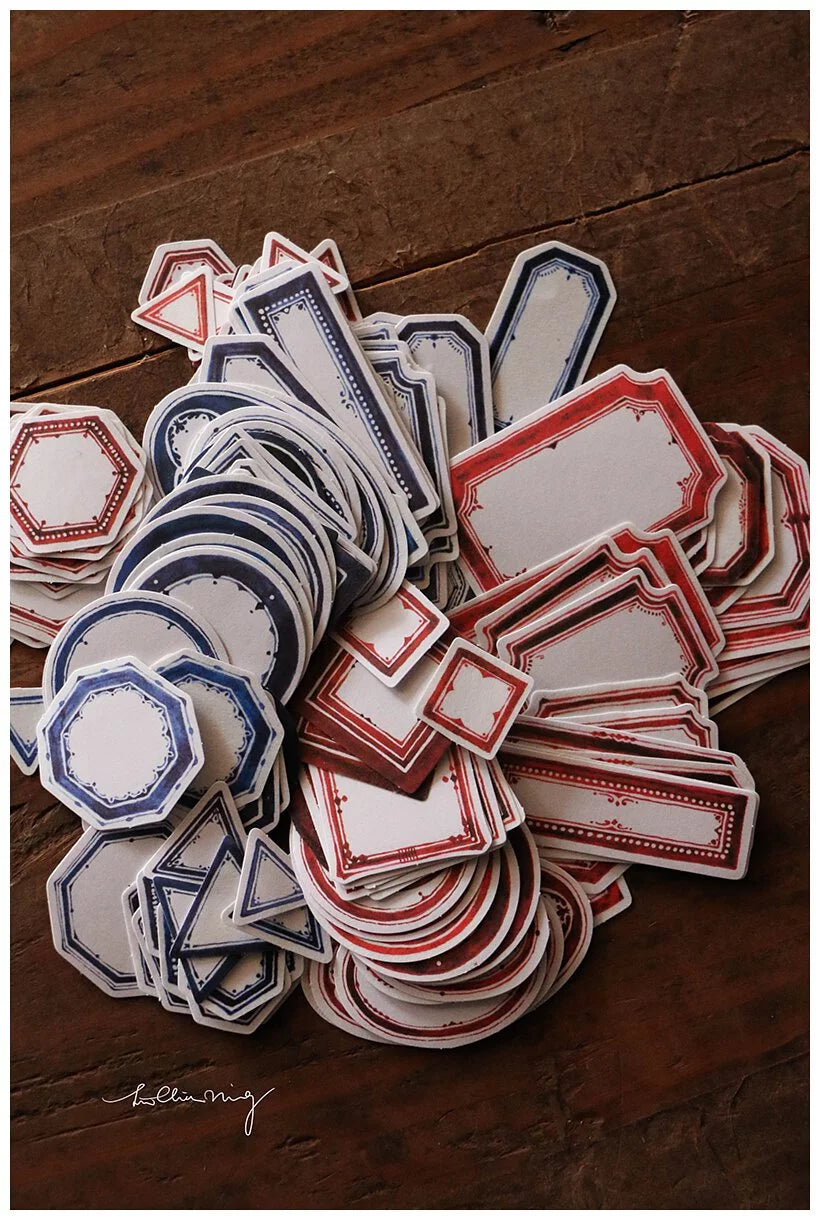 LCN Design Sticker Set - Red & Blue Label Sticker Box - White Background (Blue Box)