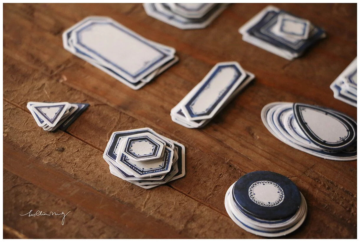 LCN Design Sticker Set - Red & Blue Label Sticker Box - White Background (Blue Box)