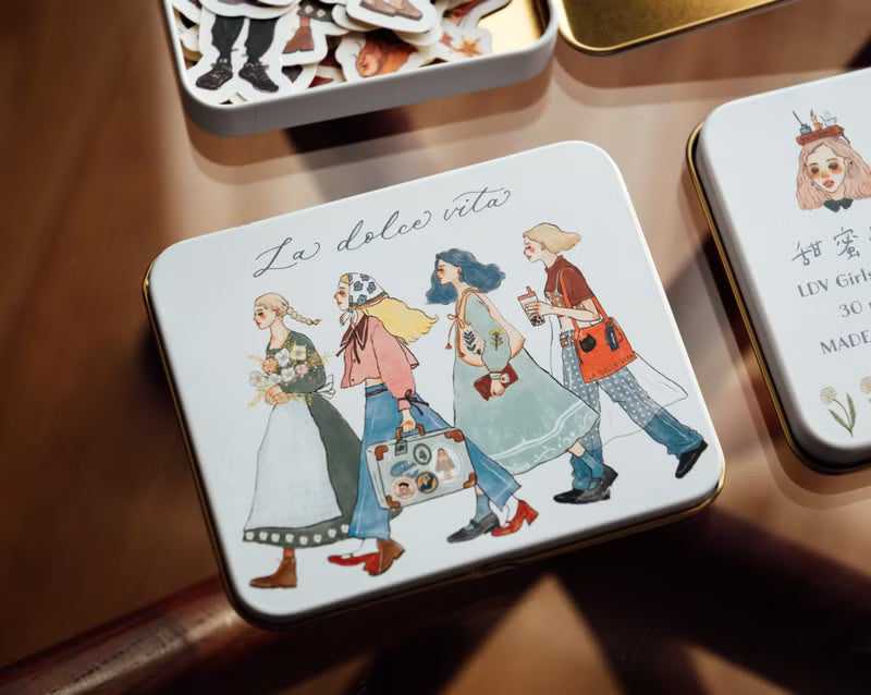 La Dolce Vita Sticker Set With Tin Box (Die Cut) - We Move Foward Happily