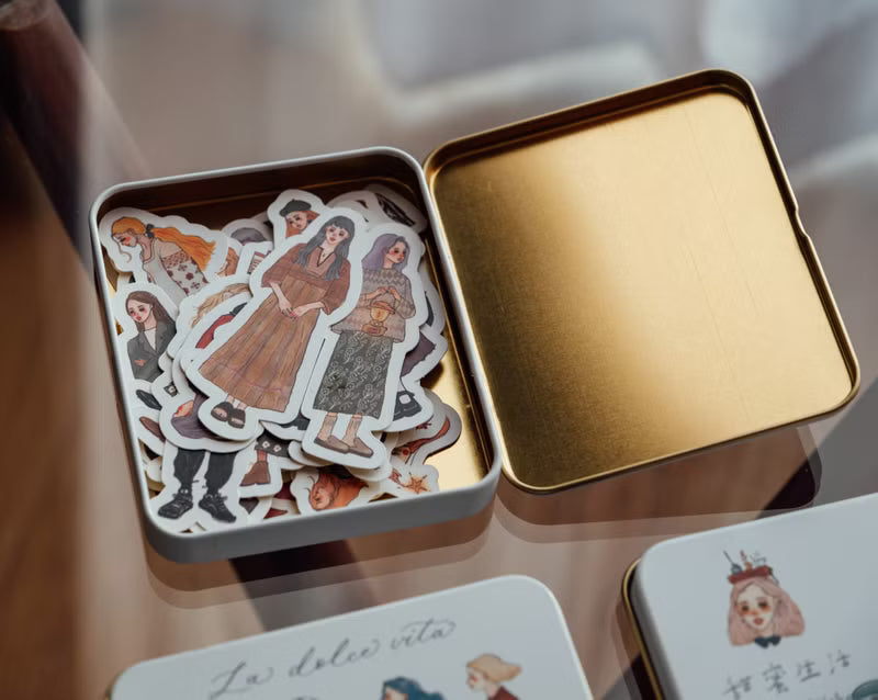 La Dolce Vita Sticker Set With Tin Box (Die Cut) - We Move Foward Happily