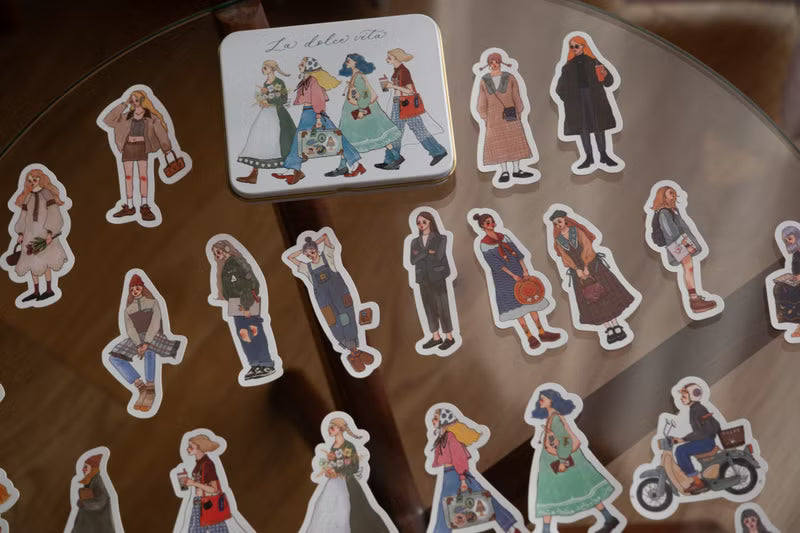 La Dolce Vita Sticker Set With Tin Box (Die Cut) - We Move Foward Happily