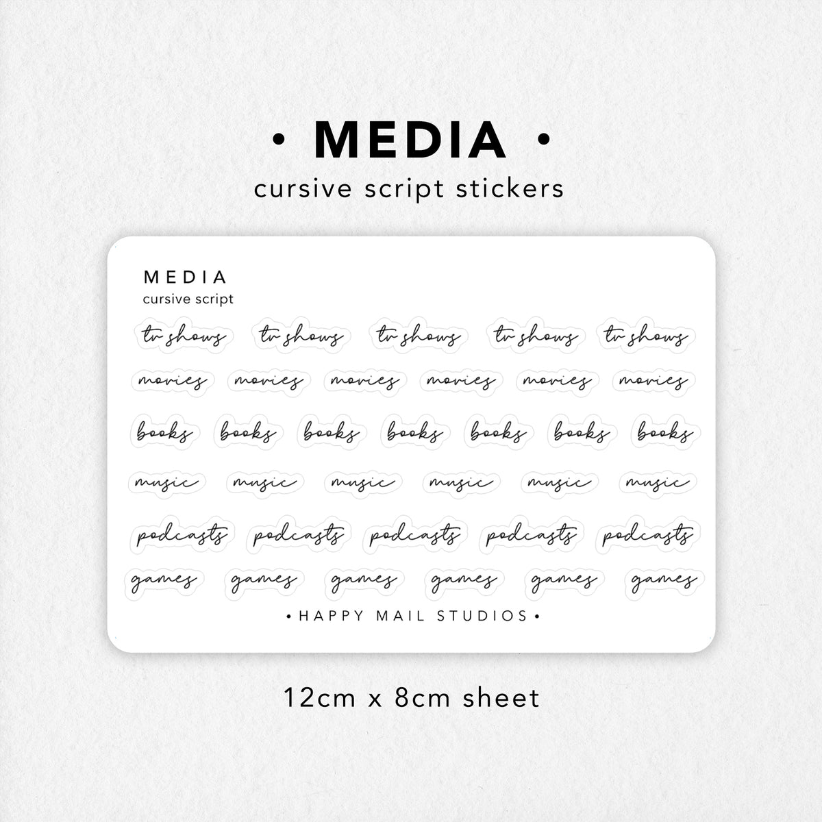 Subect Sticker Cursive Media Cursive Script Stickers – Happy Mail Studios