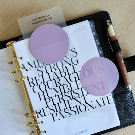 May Paper Co Transparent Sticky Notes - Ube 75mm Round (Destash)