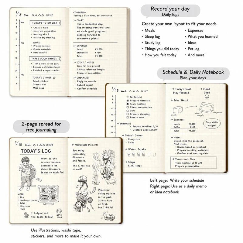 Midori Hibino Free Diary A6 - Brown (Undated Daily)