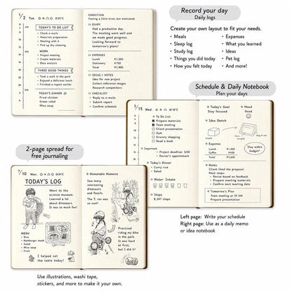 Midori Hibino Free Diary A6 - Brown (Undated Daily)