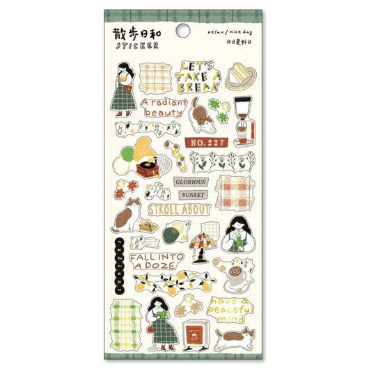Mind Wave Walking Day Sticker Sheet - Coffee Shop
