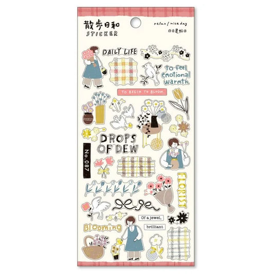 Mind Wave Walking Day Sticker Sheet - Flower Shop