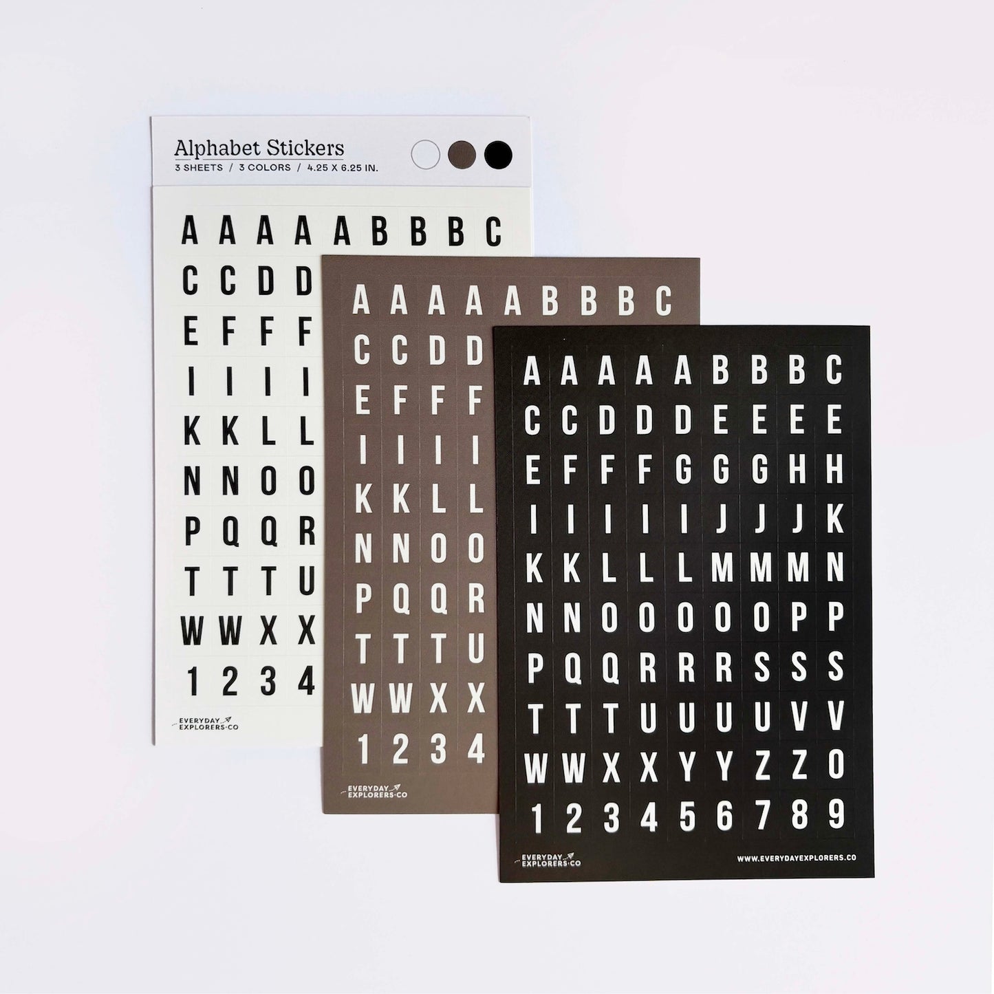 Everyday Explorers Co. Sticker Sheet - Alphabet - Monochrome (Set of 3)