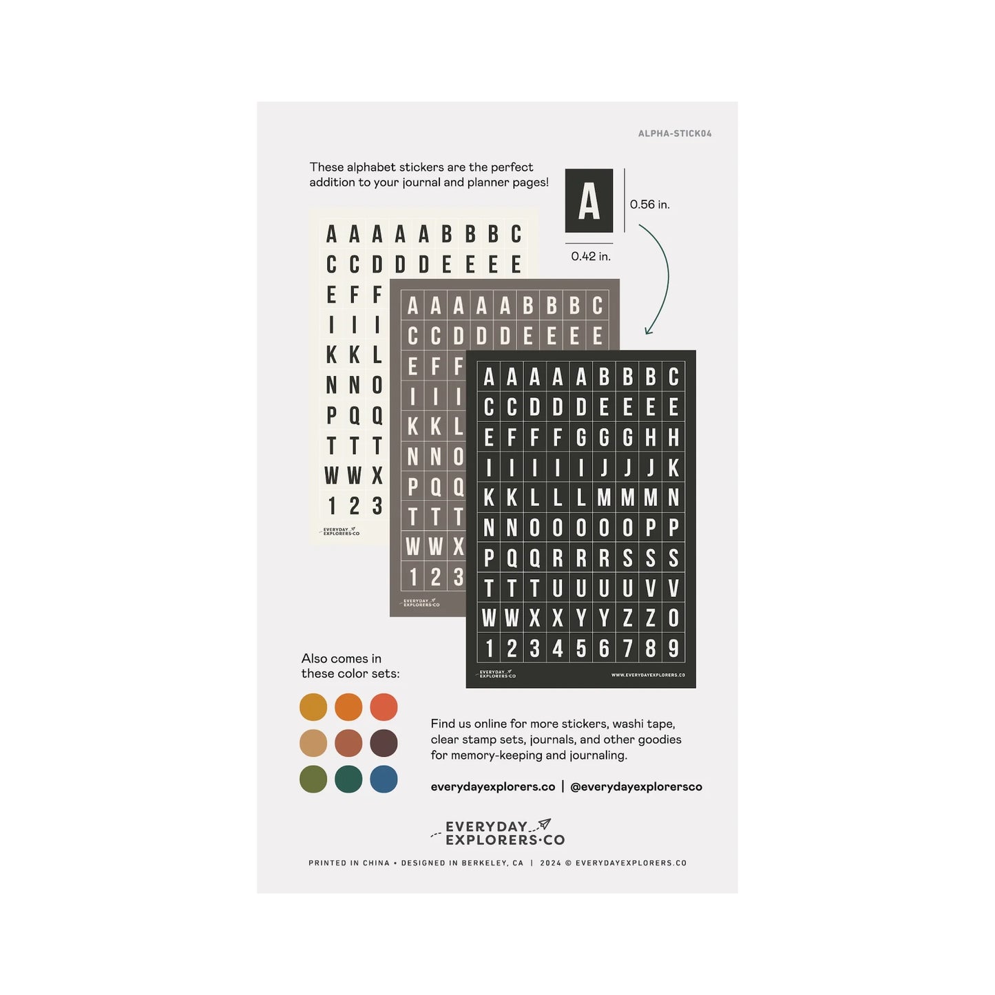 Everyday Explorers Co. Sticker Sheet - Alphabet - Monochrome (Set of 3)