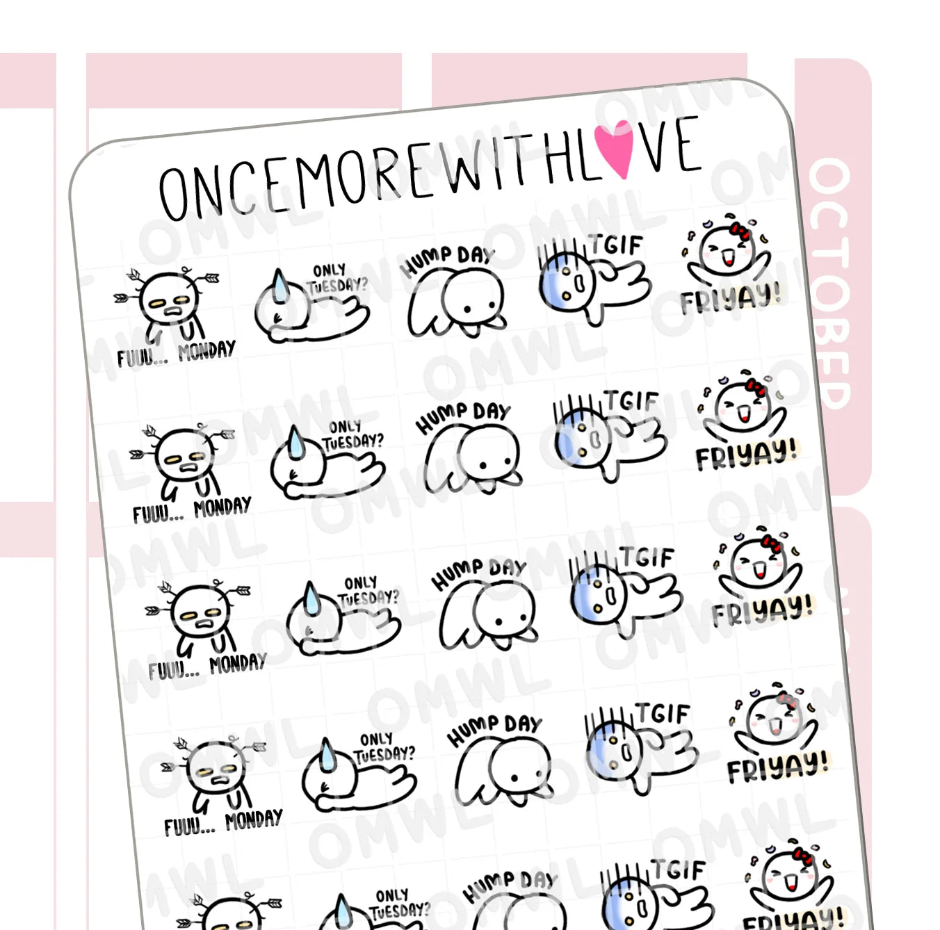 Once More With Love Sticker Sheet - Days of the Week Munchkins