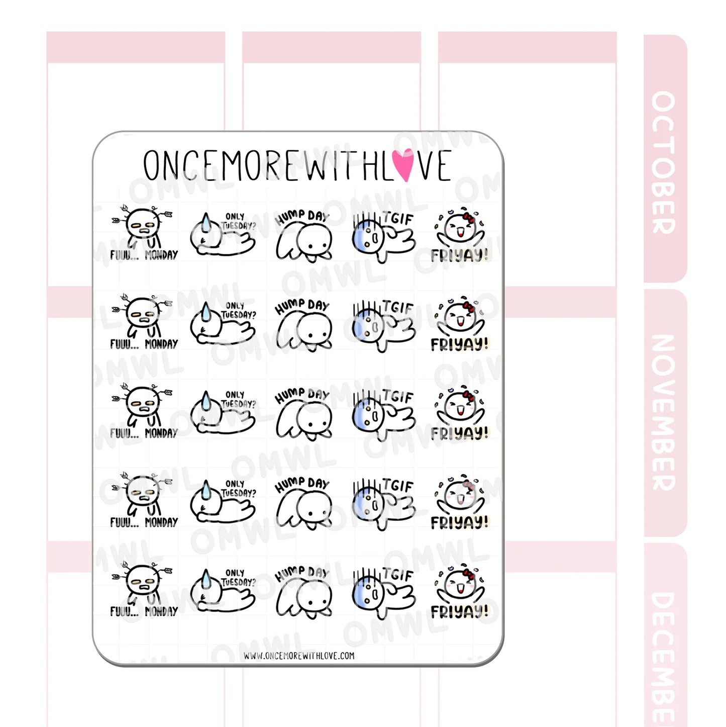 Once More With Love Sticker Sheet - Days of the Week Munchkins