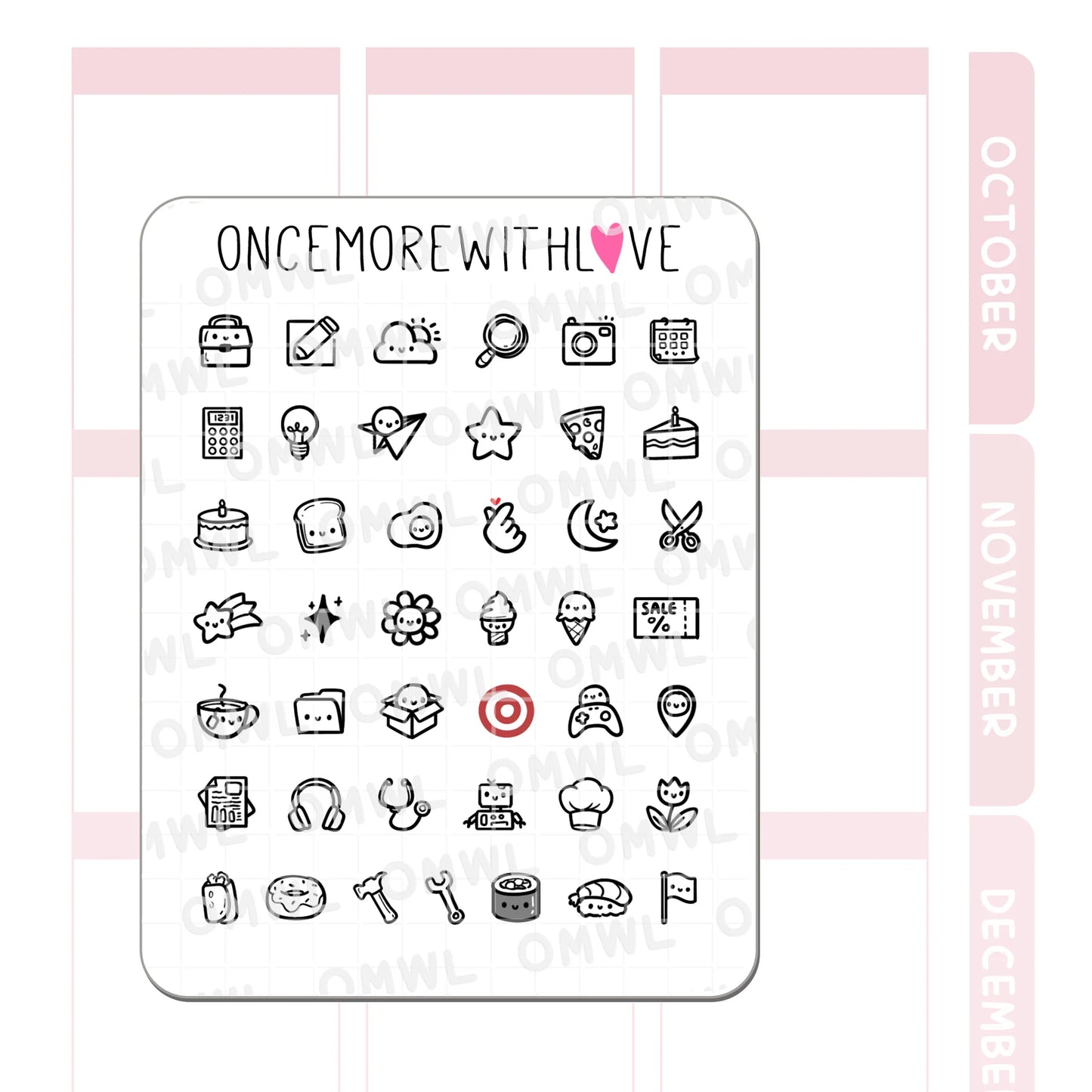 Once More With Love Sticker Sheet - Doodled Icons Pt. 3